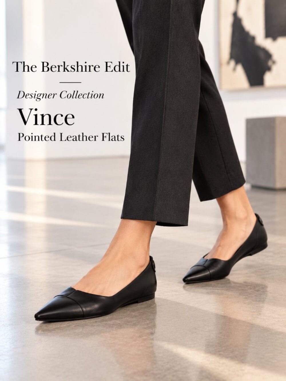 Vince Black Leather Pointed Toe Cap Toe Flats 8.5 Minimalist Designer Shoes